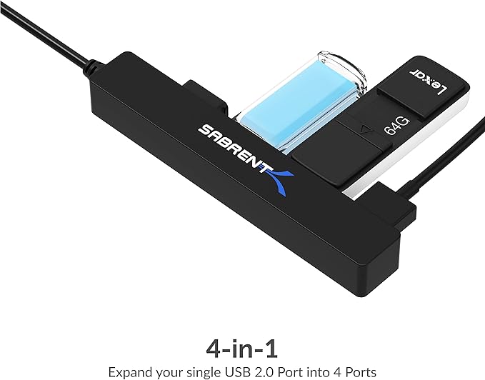 SABRENT 4 Port Portable USB 2.0 Hub (9.5" Cable) for Ultra Book, MacBook Air, Windows 8 Tablet PC (HB-MCRM)