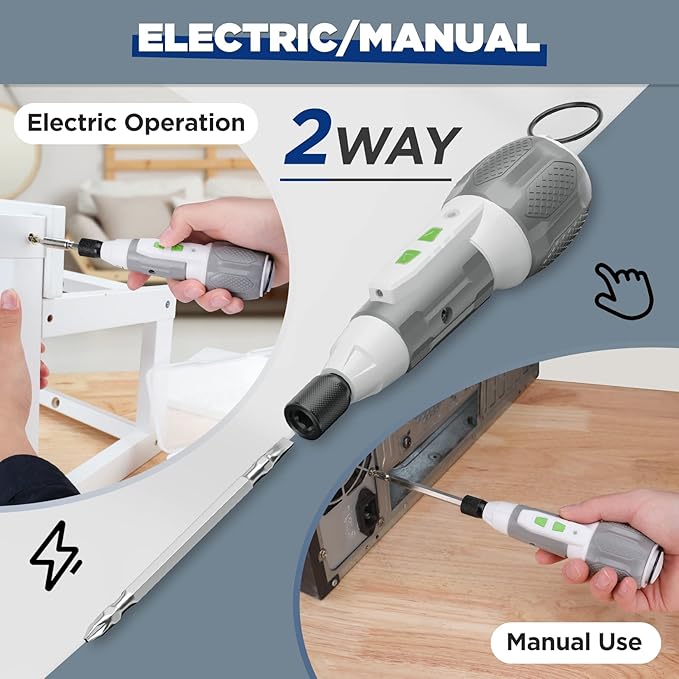 WORKPRO Electric Cordless Screwdriver Set - 4V USB Rechargeable Lithium-ion Battery Screwdriver Kit with LED Light - Small Screwdriver with 7pcs Bits for Home, Office, Apartment - White