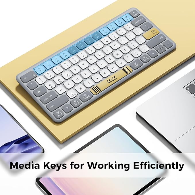iClever BK50 Compact Bluetooth Keyboard, Portable, Vibrant Colors, Silent Typing, Syncs with 3 Devices – Compatible with Tablet, iPad, iPhone, Windows