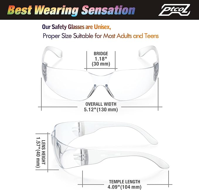 3 Pack Safety Glasses Bulk Pack Crystal Clear Lens Unisex Anti-Scratch Protective Goggles Impact Resistant Eyewear with ANSI Z87.1 Certified for Construction, Shooting and Laboratory