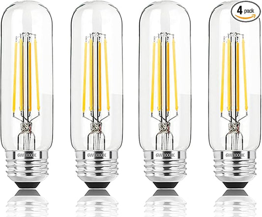 5 Inch E26 Led Bulb Equal 80 Watt, 3000K Warm White Edison Bulb 6W Dimmable, 800LM T10 T9 Clear Glass Tubular Light Bulbs AC 120V for Chandelier Pipe Pendant Wall Light - UL Cert 4Pack