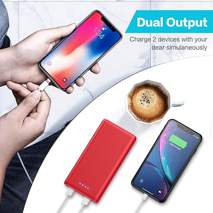 Portable Charger Power Bank 26800mah,Ultra-High Capacity Safer External Cell Phone Battery Pack,2 USB Output High Speed Charging Power bank Compatible with iPhone 16 15 14 13 12 Samsung Android LG-Red