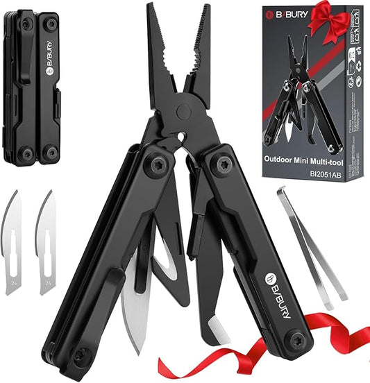BIBURY Mini Multitool Pliers BI2051AB, Mini EDC Multi Tool with Pocket Clip for Outdoor Survival, Anniversary Birthday Gifts for Men and Women, Gifts for Dad Husband Boyfriend, Essential EDC Gear Tool