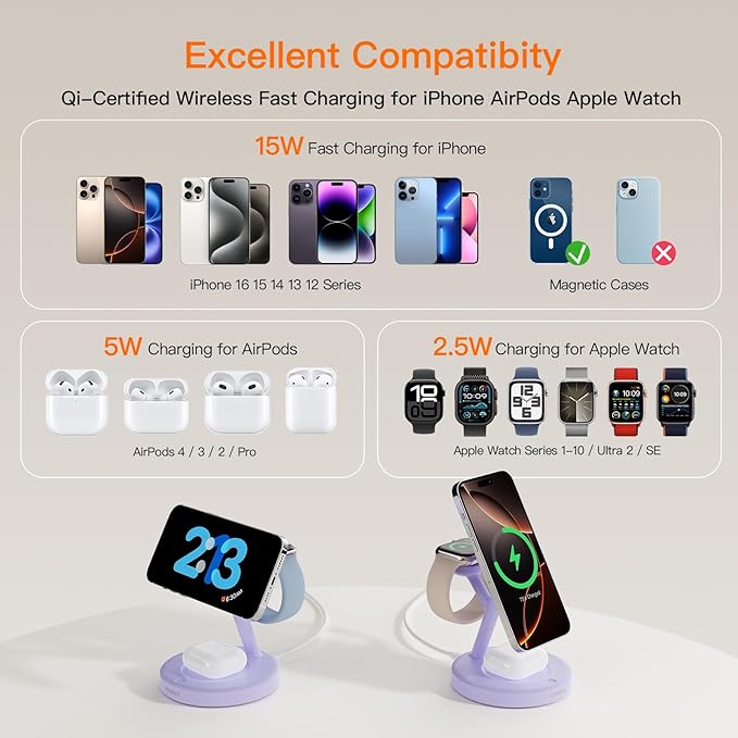 2025 3 in 1 Charging Station for Apple iPhone AirPods Watch with Mag-Safe Charger Wireless Charger Stand for iPhone 1716 15 14 13 12 Series AirPods iWatch Series - Gifts for Wife & Husband
