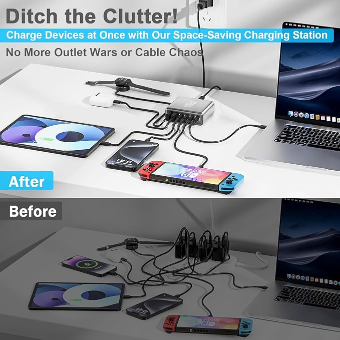 420W USB C Fast Charger Block, PD 3.1 140W USB C Charging Station, GaN Ⅲ Pro 6 Port PD PPS Fast Charging Station for Multiple Devices,Laptop Wall Charger Compatible with MacBook iPad iPhone 17/16 etc