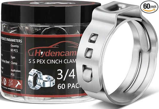 60 Pack 3/4 Inch PEX Crimp Rings, Premium 304 Stainless Steel Pex Clamps, Pex Cinch Clamp Rings with Storage Case for PEX Tubing Pipe Fitting Connections By Hydencamm(3/4"x60)