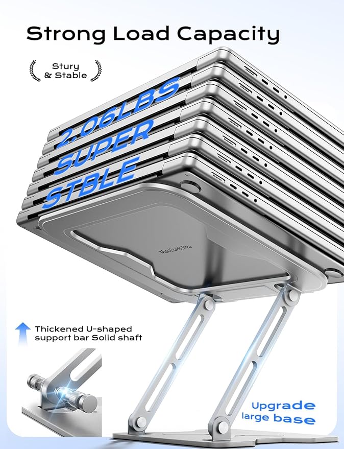 Adjustable Laptop Stand for Desk, Portable Laptop Riser Holder Foldable, Metal Ergonomic Computer Notebook Stand Holder for MacBook Air Pro, Dell, HP 10-16'' Silver