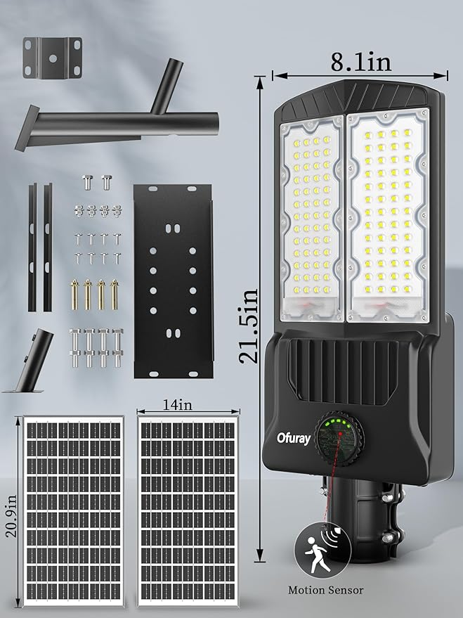 Ofuray OL-11000W Solar Street Lights Outdoor,Parking Lot Lights Commercial Dusk to Dawn up to 750,000lm, 50,000mAh Big Power Solar Security Flood Remote Control Without Motion Sensor for Street,Yark