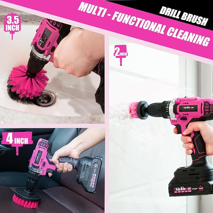 20V Pink Cordless Drill Set - Power Drill/Driver Kit with Drill Brush, Bit Set, 3/8" Keyless Chuck, 2 Variable Speed, 25+1 Torque Setting, Battery and Charger Included, Electric Drill for Home