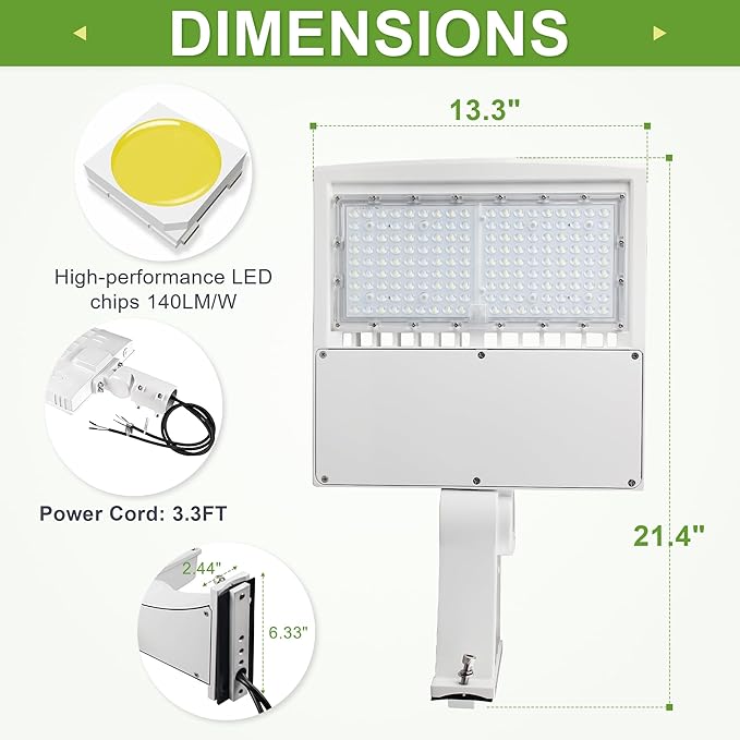 150W LED Parking Lot Lights - White Finish Shoebox Lights with Direct Arms Mount - 21,000LM 5000K - 100-277V - UL Certified - Equivalent to 450W MH/HPS - LED Street Pole Area Lights