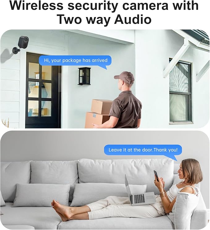 Security Cameras Wireless Outdoor,2.4GHz WiFi Security Camera Outdoor 2K Battery Powered Cameras for Home Security,AI Motion Detection,Color Night Vision,2-Way Audio,Waterproof