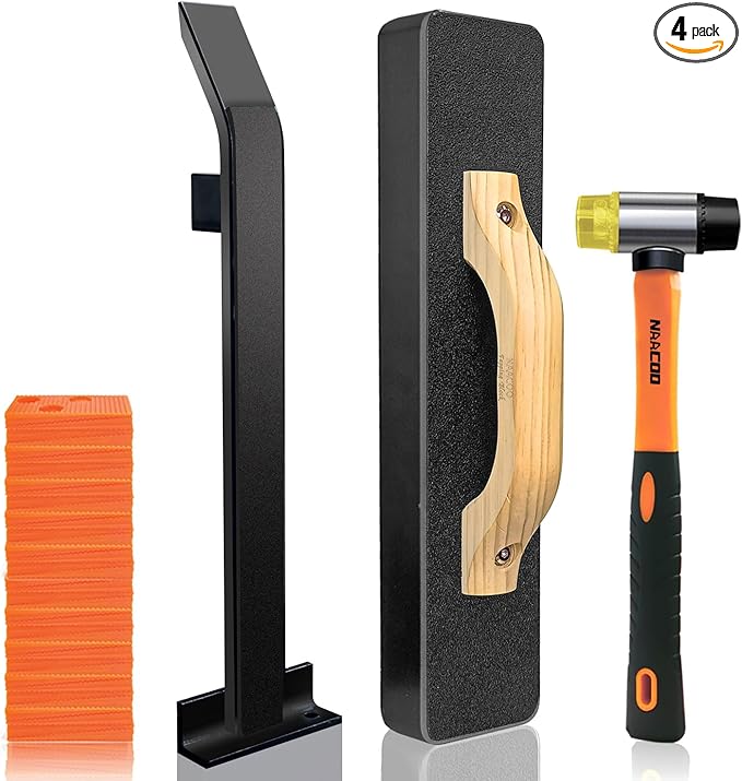 Laminate/Vinyl Flooring Tools, NAACOO Heavy Tapping Block for Vinyl Plank Floor - Knock 1-2 Times, Heavy Pull Bar, 40pc Flooring Spacers, Rubber Mallet - 4 in 1 Floor Installation Kit