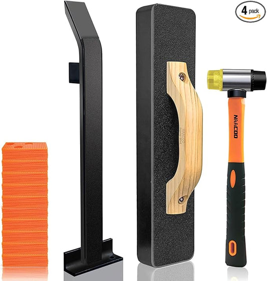 Laminate/Vinyl Flooring Tools, NAACOO Heavy Tapping Block for Vinyl Plank Floor - Knock 1-2 Times, Heavy Pull Bar, 40pc Flooring Spacers, Rubber Mallet - 4 in 1 Floor Installation Kit