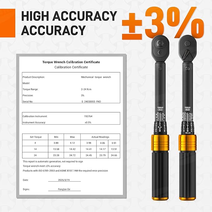 HENMI Bike Torque Wrench Set 1/4-inch Drive Click Torque Wrench Set, Dual-Direction Adjustable 72 Tooth Click Torque Wrench（2-24 Nm/17.7-212.5 in-lb ）