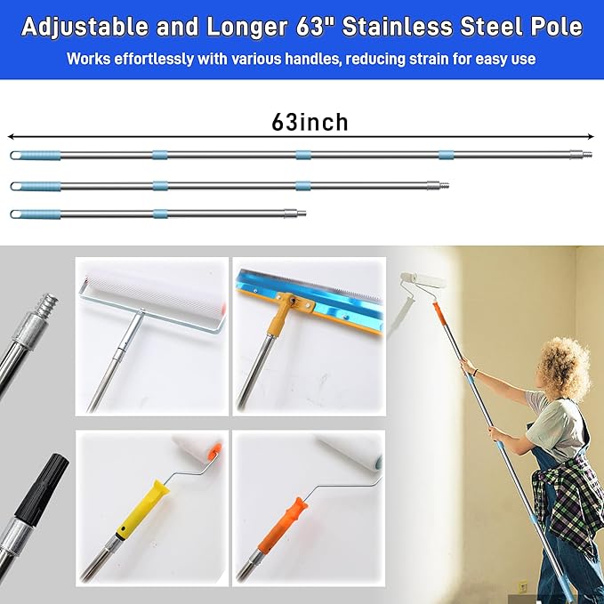 Self Leveling Cement Tool Kit- Epoxy Floor Tool Includes Spiked Roller for Self Leveling, Adjustable Poles Up to 63", Flooring Construction Painter Roller, Epoxy Spike Shoes and Self-Leveling Rake