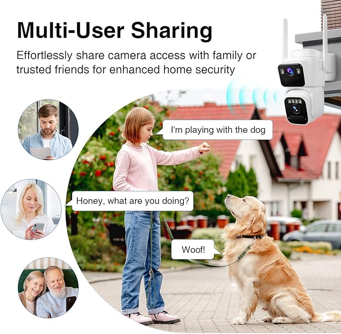 Dual Lens Dual Screen 2K Solar Security Camera Wireless Outdoor 360° View Battery Powered Camera with Spotlight Color Night Vision, PIR Sensor WiFi Home Security System