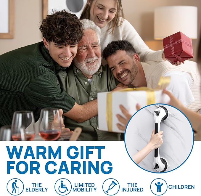 LEVERLOC Grab Bars for Bathtubs and Showers, Shower Handle 17 Inch Strong Suction Bath Handrails, Safety Grip for Bathroom Chair, Bathroom Grab Bar for Senior No Drilling Waterproof,Black