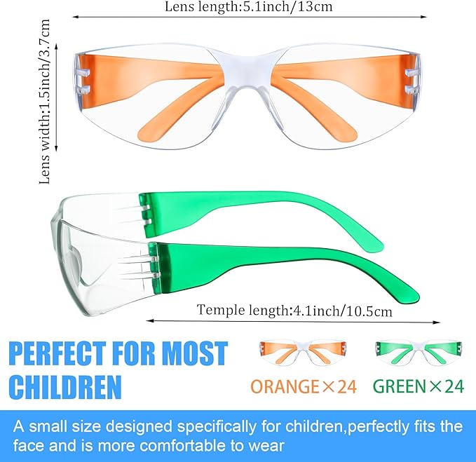 Kanayu 48 Pack Kids Protective Safety Glasses Bulk Kids Safety Goggles Scratch Impact Resistant Goggles Eyewear