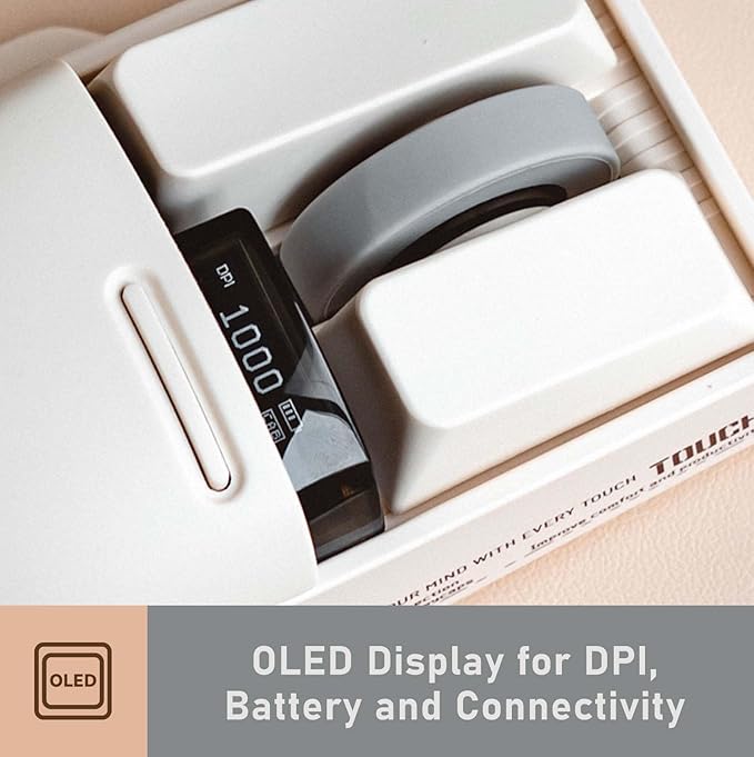 LOFREE Touch PBT Wireless Mouse with USB Receiver, Bluetooth, Wired Connection, Rechargeable, 4000 DPI with OLED Screen Compatible with Glass Surface for Mac Windows PC Notebook/Tofu White 2025