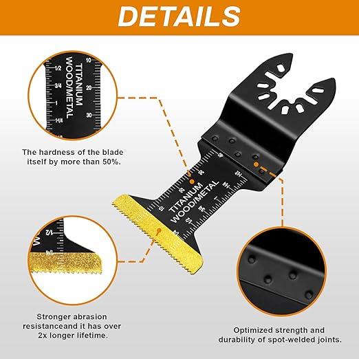50 Pack Oscillating Tool Blade - Universal Titanium Multitool Blades, Oscillating Saw Blades for Wood Plastics Metal, Multi Tool Blades Kits Fit Dewalt Ryobi Bosch Milwaukee & More