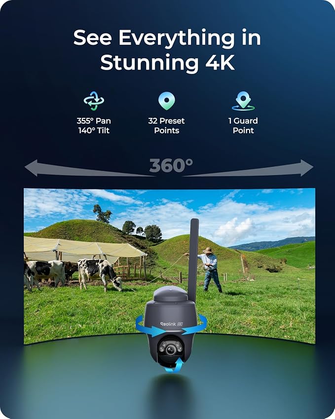 REOLINK 4K 4G LTE Cellular Security Camera, 8MP No WiFi Solar Powered, Pan Tilt 360° with Smart Detection, Color Night Vision, Local Storage, SIM+32GB SD Card Included, Go PT Ultra-Grey+Solar Panel 2