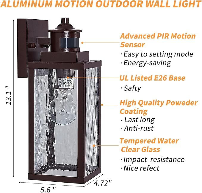 2 Pack Bronze Motion Sensor Outdoor Wall Lights,Updated Dusk to Dawn Outdoor Lighting, Exterior Light Fixtures Wall Mount,Waterproof Porch Light Outside Lights for House