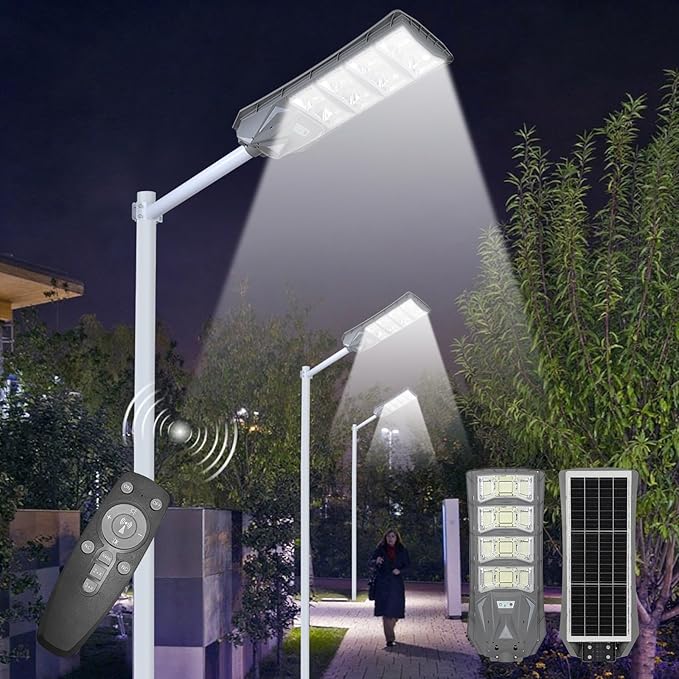 40000lm Solar Street Light Aluminium Outdoor Light, Motion Sensor Waterproof Solar Power Wall Patio Flag Lights for Garden Yard Garage with Remote (4000W)