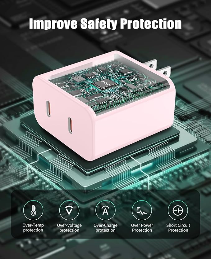 2 Pack 45W Super Fast Charger Type C for Samsung, USB C Android Phone Charger Fast Charging Block with 6FT/10FT Type C Charger Cord for Samsung Galaxy S25/S24/S23/S22+ Ultra/iPhone 17/16/15-Pink