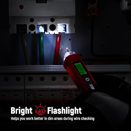 KAIWEETS Voltage Tester/Non-Contact Voltage Tester with Signal Percentage, Dual Range AC 12V/70V-1000V, Live/Null Wire Tester, Electrical Tester with LCD Display, Wire Breakpoint Finder (Full Red)