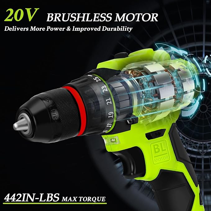 Home Tool Set with Brushless Drill, 20V 119PCS Cordless Drill Tool Box with Battery, Tool Kit with Drill for Men & Woman, 24+1 Keyless Metal Chuck Brushless Drill Set for Household Repair Kit