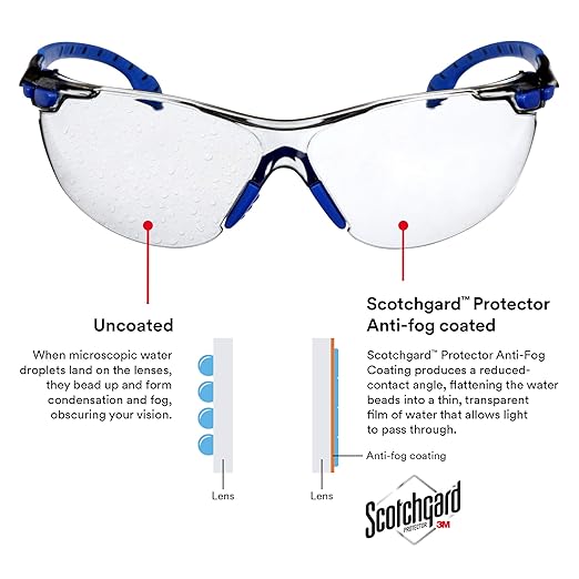 3M Safety Glasses, Solus 1000 Series, ANSI Z87, Scotchgard Anti-Fog, Indoor/Outdoor Grey Lens, Blue/Black Frame