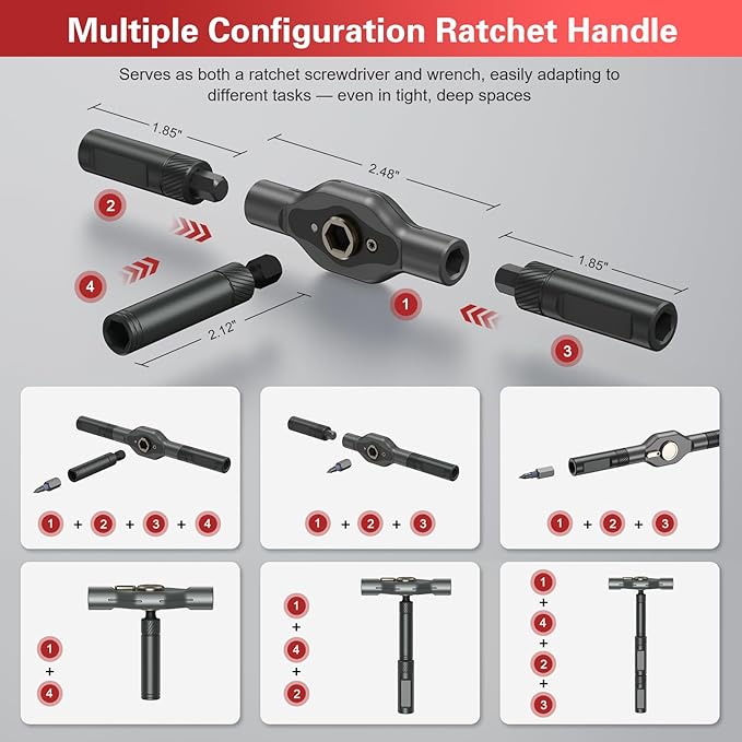 42 in 1 Magnetic Screwdriver Set, DIY Ratchet Screwdriver Set, Multi Bit Magnetic Drive Set with Detachable Ratchet Handle, Portable Compact Repair Tool Kit for Furniture Computer Bicycle Red