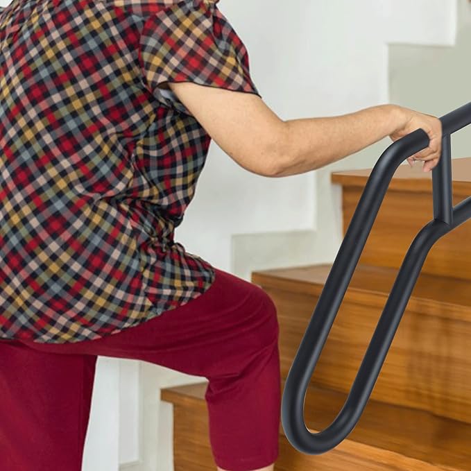 Handrail for Outdoor Steps,28.7Inch Length Stainless Steel Wall Mount Handrail with Polished Surface,afety Grab Bar, Black Hand Railings for Porch Steps,Stairs,Garage