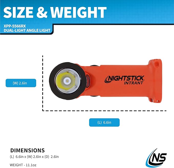 Nightstick XPP-5566RX Intrant Intrinsically Safe Dual Angle Light - 3 in 1 Flashlight, Floodlight, Dual-Light - 8 Brightness Modes - Red