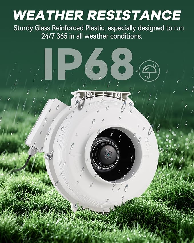 Radon Fan 335CFM Radon Mitigation System 6" Electric Inline Duct Waterproof Radon Mitigation Fan for Outdoor Use Weather Resistance