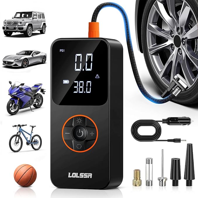 Tire Inflator Portable Air Compressor-Tire Pump 150PSI Cordless Electric for Car, Motorcycle, Bike, Ball, with Tire Gauge Pressure, Dual-Use Type