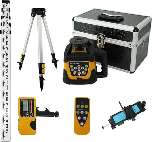 Self-Leveling 0.11"/100' Rotary Laser, 2000' Rotary Laser Level Kit, IP66 with Aluminum Tripod, Grade Rod for Grading