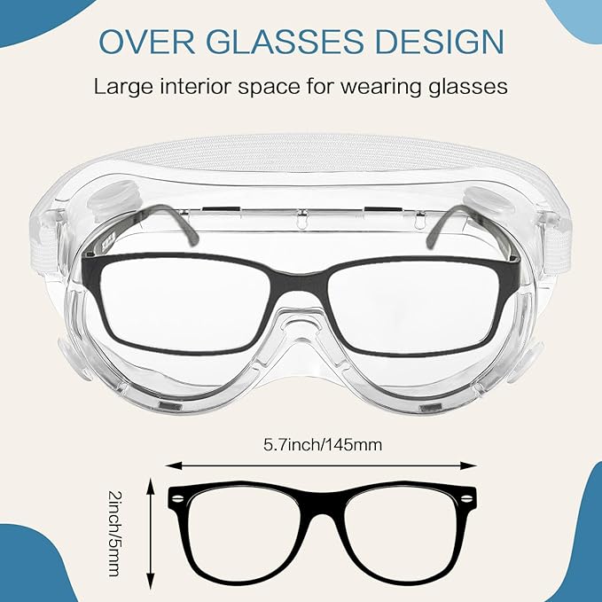 Macarrie 50 Pcs Anti-Fog Safety Goggles Bulk Anti Scratch Lab Goggles Over Glasses for Men Women Nurse Medical Chemistry Work