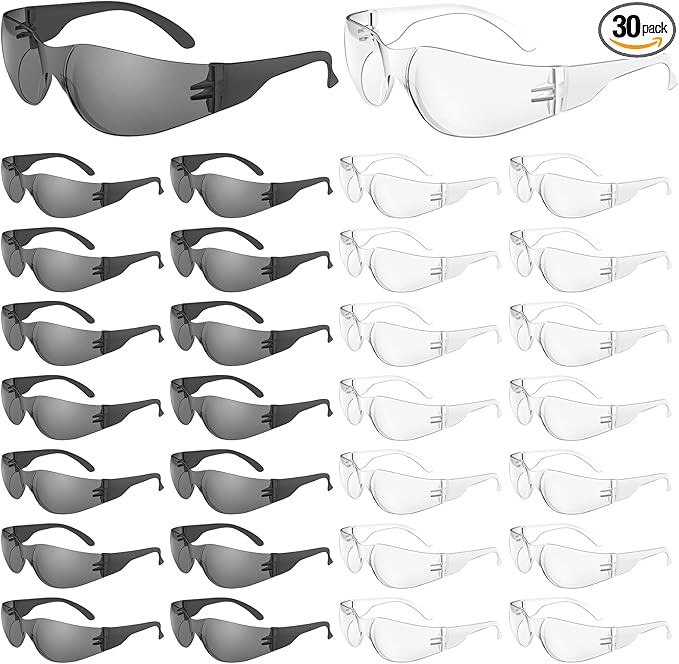 WFEANG Safety Glasses - Clear Protective Eyewear with ANSI Z87.1, Scratch & Impact Resistant, Eye Protection for Work, lab, construction (15pack Clear + 15pack Grey)