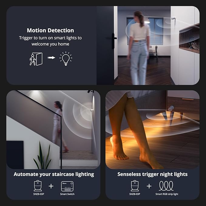 SONOFF SNZB-03P Zigbee Motion Sensor, 3-Year Battery Life, for Alert System and Automations Wireless Motion Detector, SONOFF Zigbee Bridge Required, Batteries Included (1 Pack)