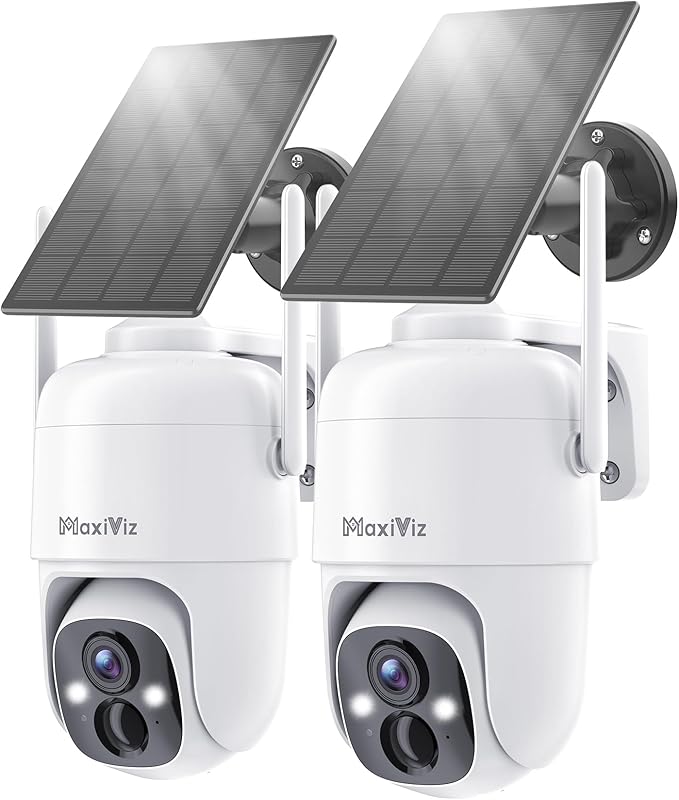 Wireless Solar Security Camera Outdoor, Home Security Cameras with Solar Panel 360° Live View, 2K Color Night Vision, AI Motion Detection, IP66 Weatherproof, Local/Cloud Storage (2 Packs)