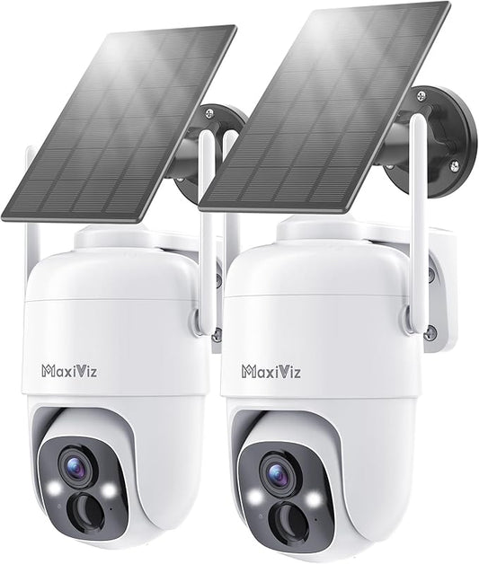 Wireless Solar Security Camera Outdoor, Home Security Cameras with Solar Panel 360° Live View, 2K Color Night Vision, AI Motion Detection, IP66 Weatherproof, Local/Cloud Storage (2 Packs)