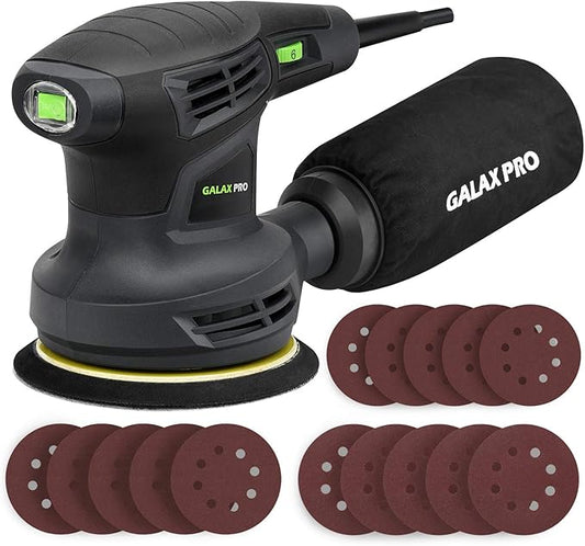 GALAX PRO 280W 13000OPM Max 6 Variable Speeds Orbital Sander with 15Pcs Sanding Discs, 5” electric Sander with Dust Collector for Sanding and Polishing