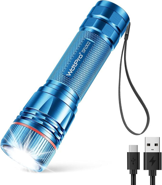 WdtPro Rechargeable Flashlights High Lumens, 1 Pack Super Bright LED Small Tactical EDC Flashlight with 10H Runtime, Portable Flash light for Camping, Home, Emergency Essentials Blue(Battery Included)