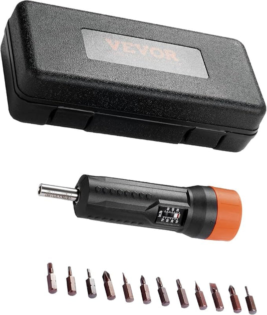 VEVOR 1/4" Drive Torque Screwdriver Wrench Set | 10-70 in-lbs Torque Adjustment Range | 1 in-lb Increment Torque Screwdriver | Driver Bits Set with View Window, 12 Bits & Case, Magnetic Function