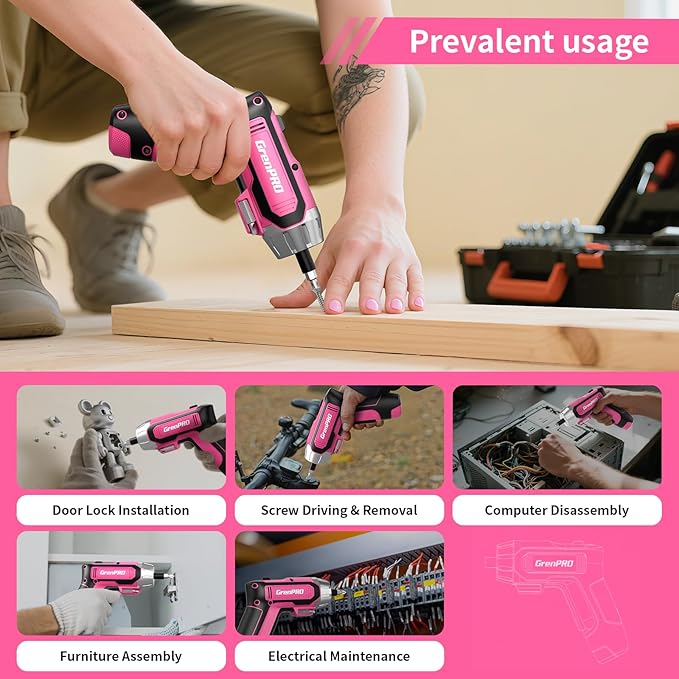 4V Electric Screwdriver Rechargeable 29pcs, Cordless Screwdriver, USB Small Power Screwdriver Set with Bits, Pink