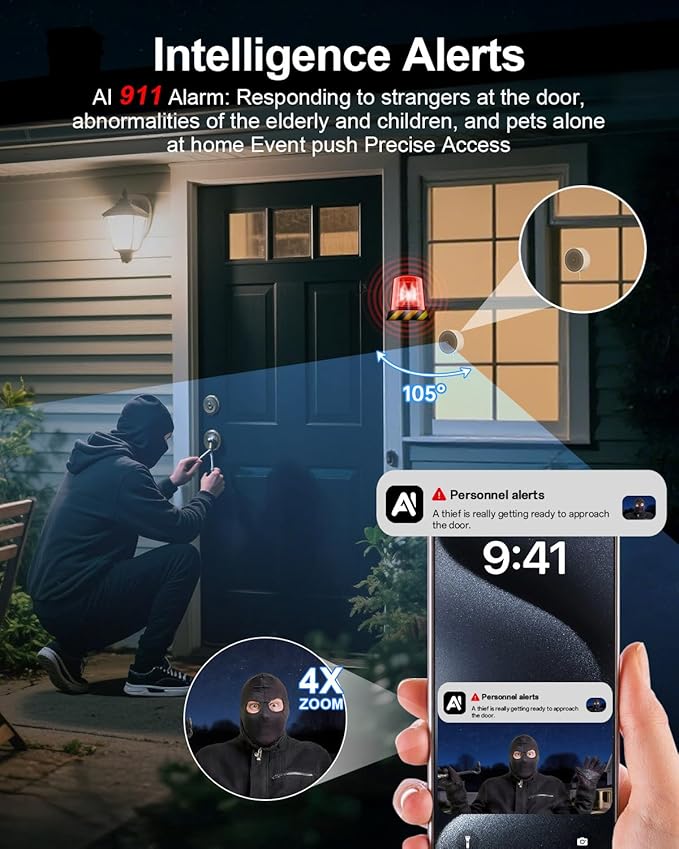 Window Camera-2K Security Camera for Baby/Pet/Elderly,WiFi Indoor Cameras for Home Security with Blacklight Full Color Night Vision,Human & Motion Detection,2-Way Audio,911 Alert,24/7 Recording (2PCS)