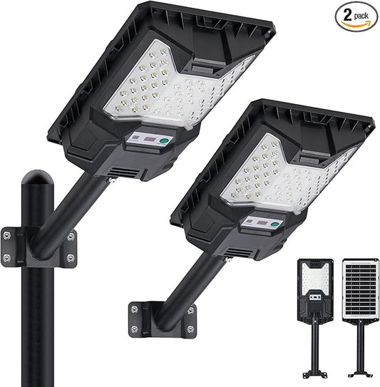 Solar Street Light Outdoor, 20000LM 6500K Waterproof Motion Sensor LED Solar Powered Flood Light with Remote Control,Dusk to Dawn Commercial Area Lighting for Outside Parking Lot, 2-Pack