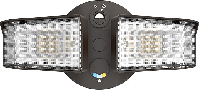 Lithonia Lighting HomeGuard 2-Light Outdoor Flood Lights, Dusk to Dawn Sensor, Adjustable Lumens, Selectable Color, Square Heads, Dark Bronze (HGX LED 2SH ALO SWW2 120 PE DDB)