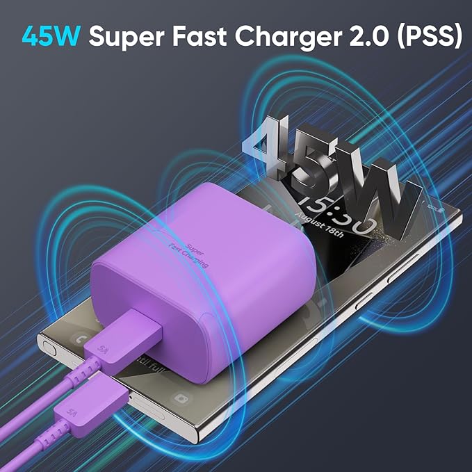 45W Super Fast Charger USB C Android Phone Charger Type C Charger Fast Charging Block with 6.6FT C Charger Cord for Samsung Galaxy S25/S25 Ultra/S25+/S24 Ultra/S24/S24+/S23/S22/S21/S20/Note20/Note 10